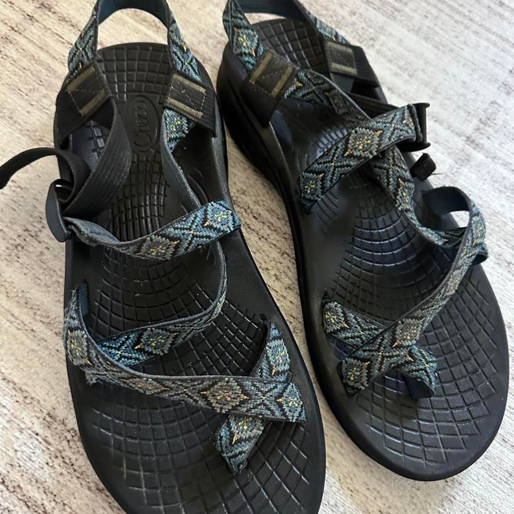 Chaco Men's Sandals 13 Blue Classic Geometric Straps Hiking Beach Casual Camping